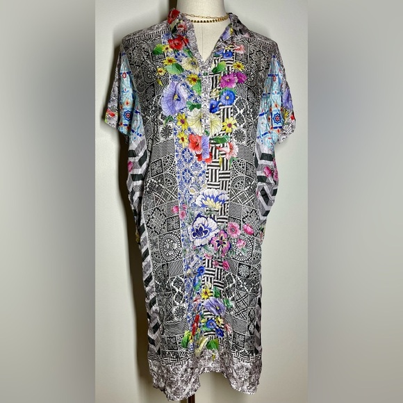 Johnny Was | Madrigal Muse Silk Dress or Coverup | Geometric Floral | Small - Picture 2 of 7